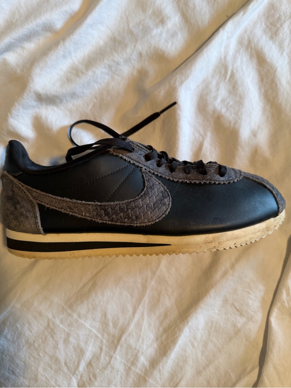 Nike Cortez Black and Gray Lace-Up Sneakers Snakeskin
